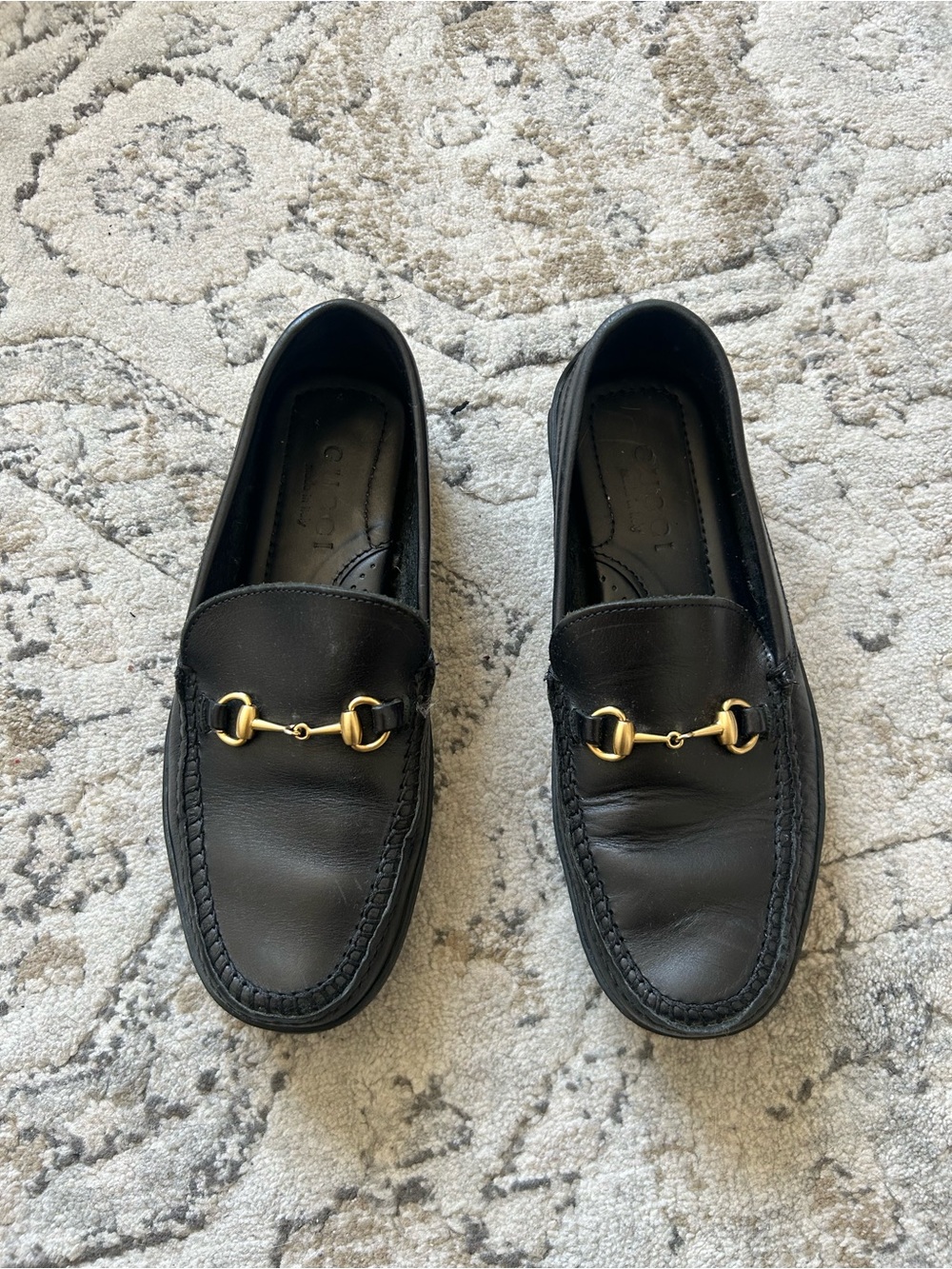 Gucci Black Leather Women's Horsebit Loafers with Gold Hardware